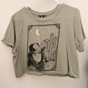 Graphic Olive Green Crop Top